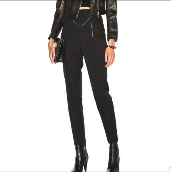 Alexander Wang Black Wool Ball Chain Zip Front Pants 4 Tailored Pleated Trousers